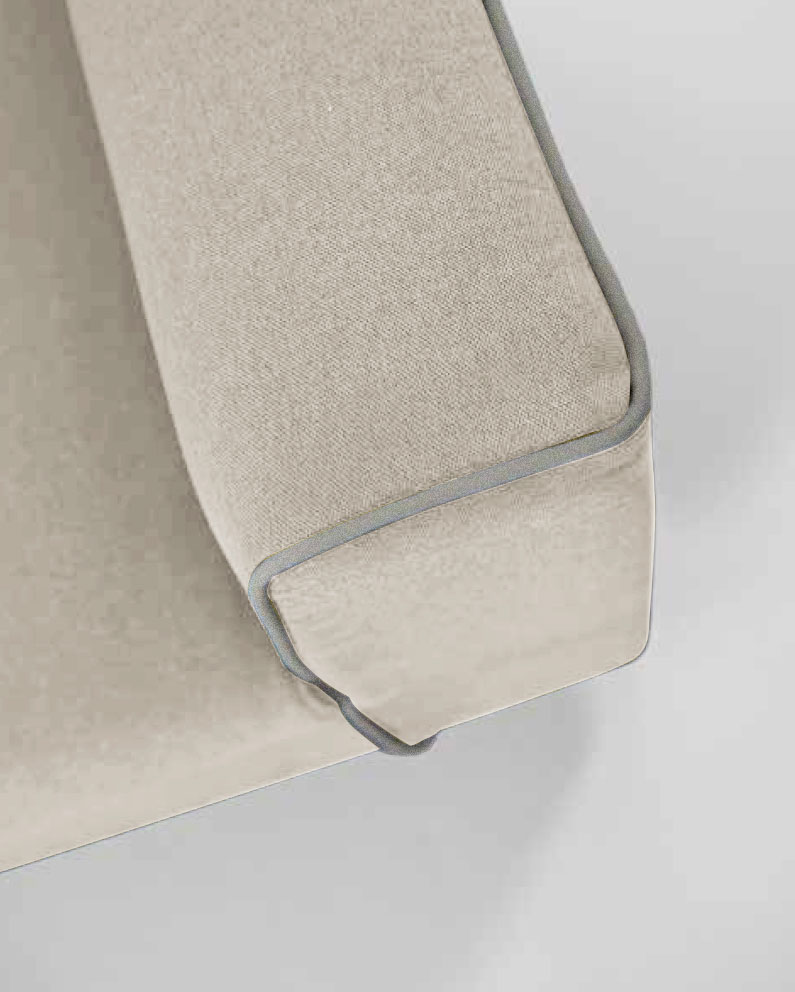 Divano letto Lionel a 2 posti, in tessuto sfoderabile Burro e bordino Grigio chiaro