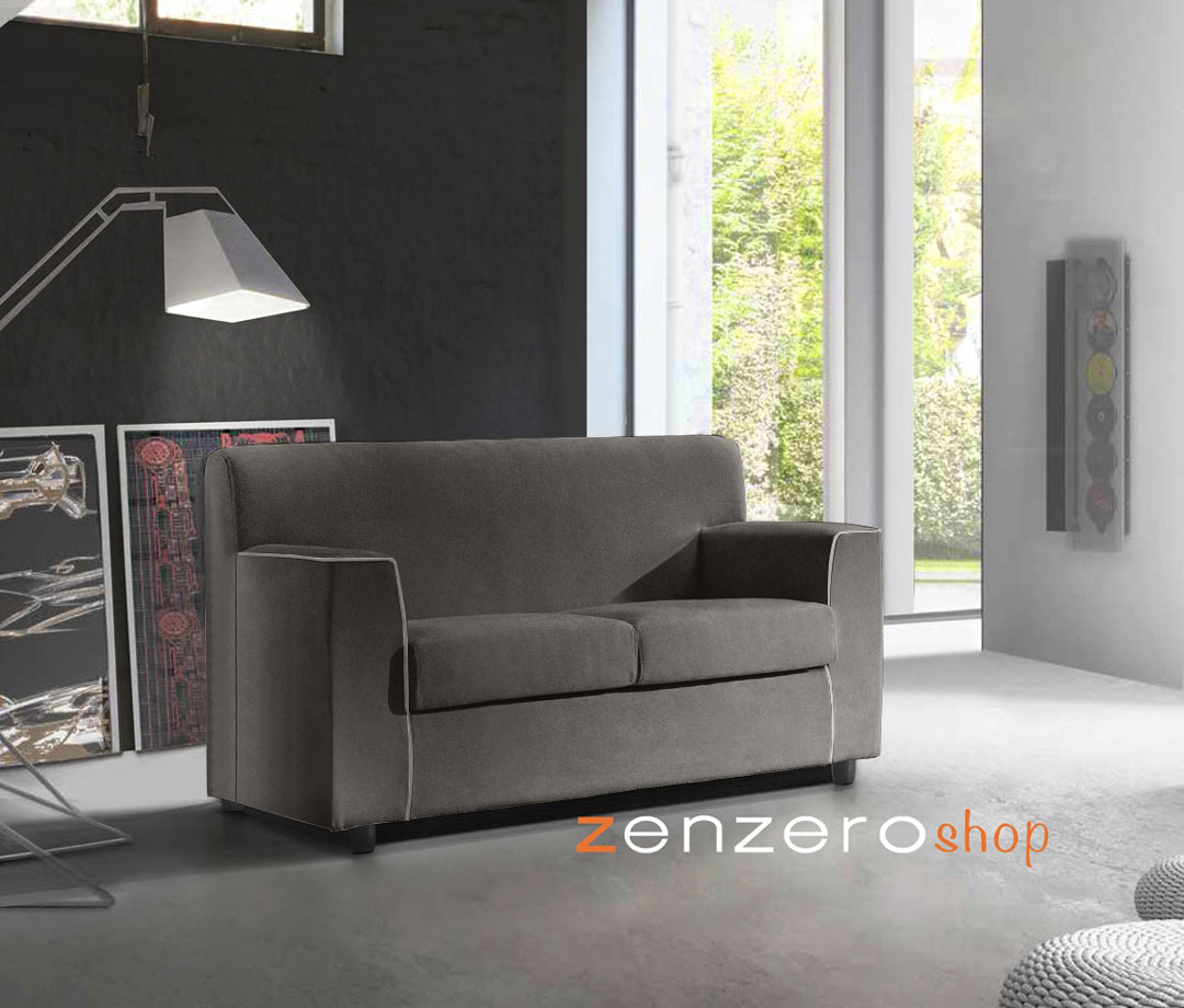Divano letto Lionel a 2 posti, in tessuto sfoderabile Grigio e bordino Grigio chiaro