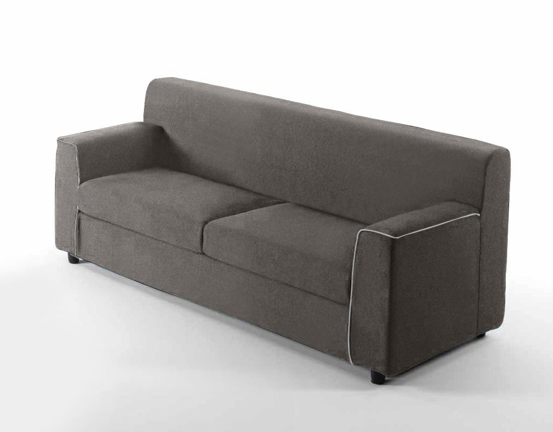 Divano letto Lionel a 2 posti, in tessuto sfoderabile Grigio e bordino Grigio chiaro