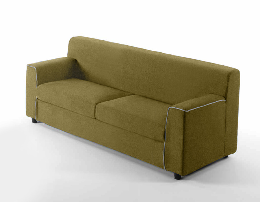 Divano letto Lionel a 3 posti, in tessuto sfoderabile Verde e bordino Grigio chiaro