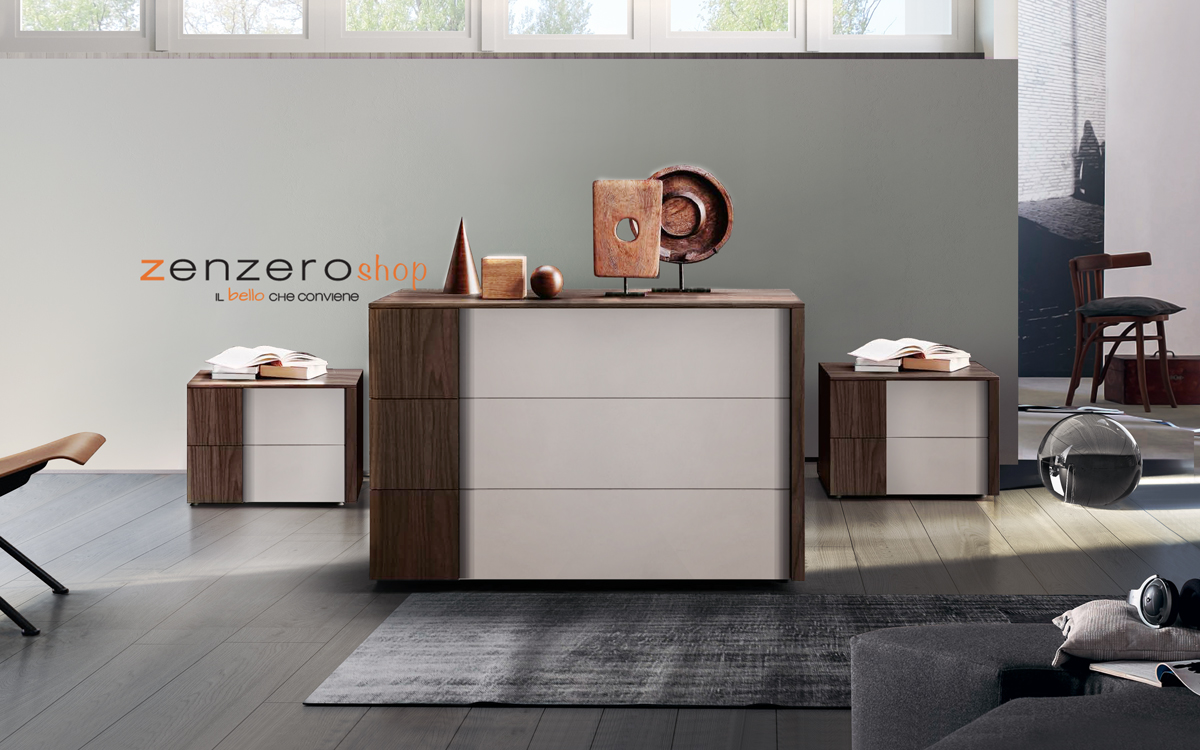 Set moderno Santorini bicolor in finitura Noce moro e Grigio seta