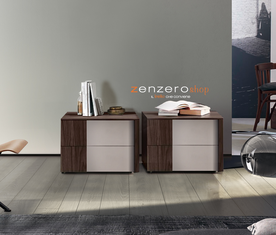 Comodini Santorini bicolor in finitura Noce moro e Grigio seta