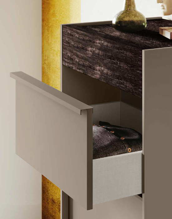 Coppia di comodini  Bali bicolor in finitura Visone e Legno bruciato