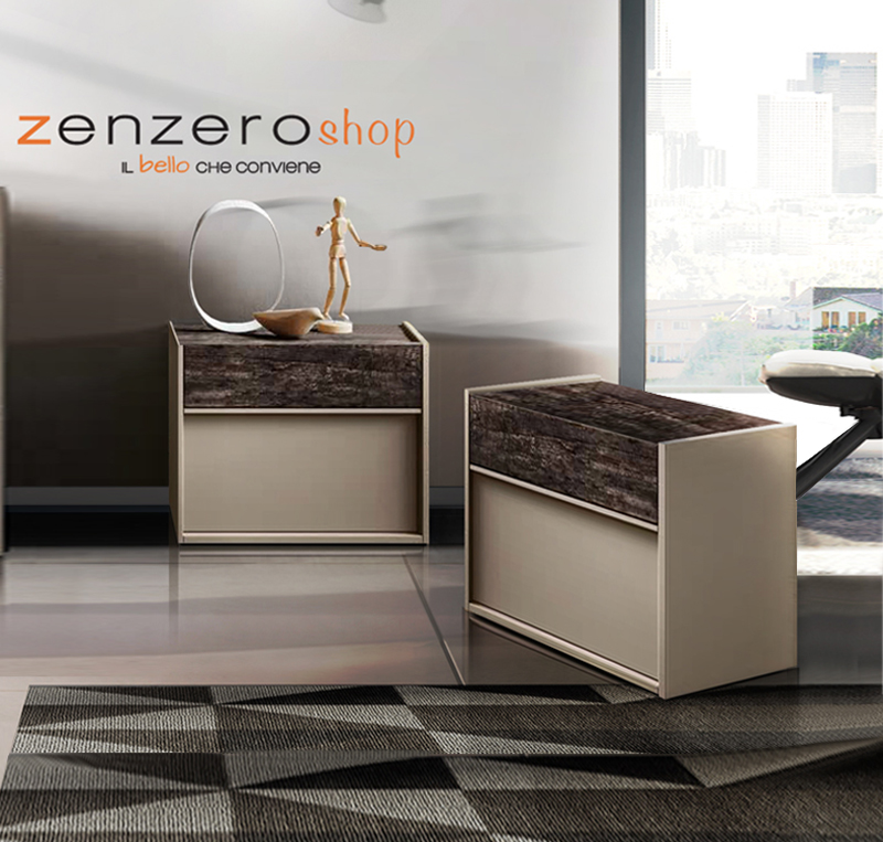 Coppia di comodini  Bali bicolor in finitura Visone e Legno bruciato