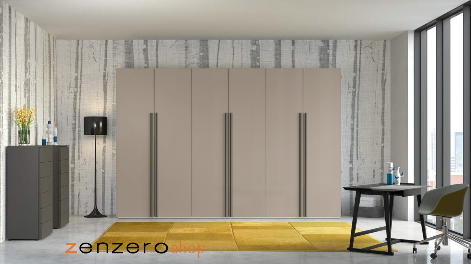 Armadio moderno a 6 ante battenti, finitura visone lucido