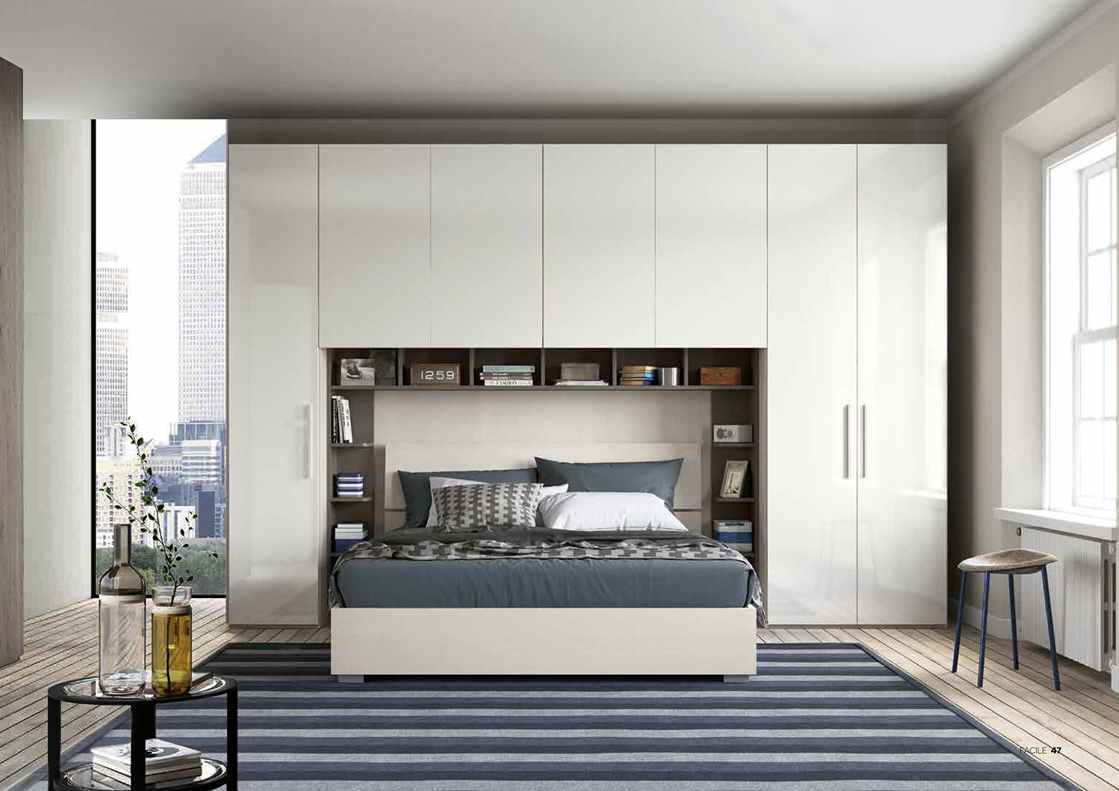 Armadio a ponte con 7 ante battenti in finitura Bianco altea