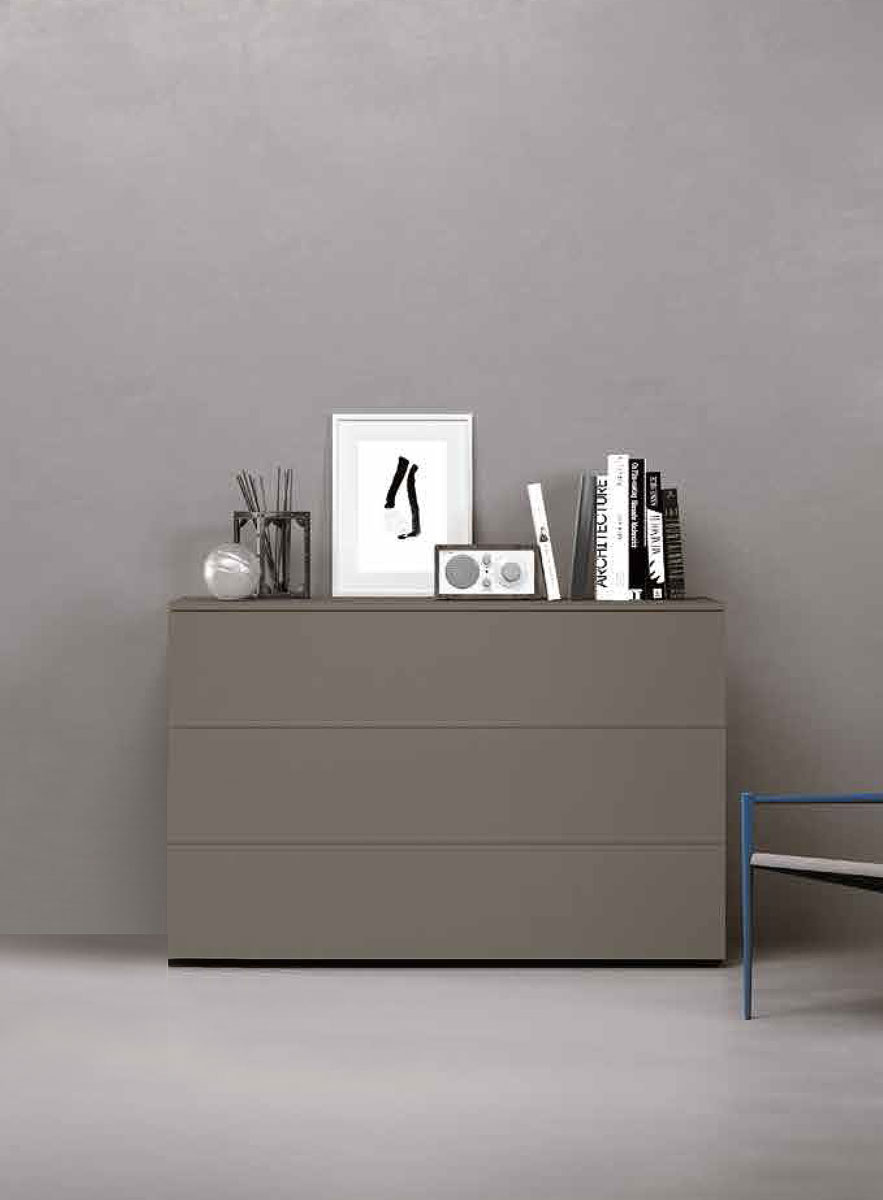 Comò 3 cassetto moderno, finitura Grigio Cenere