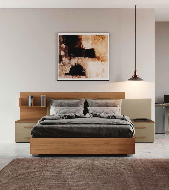 Letto matrimoniale moderno in Noce Biondo e Orzo