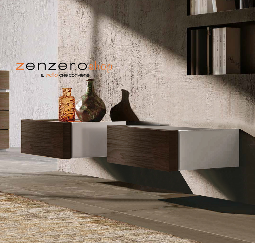 Set Palawan composto da comò e coppia di comodini  in finitura Grigio seta e Noce moro