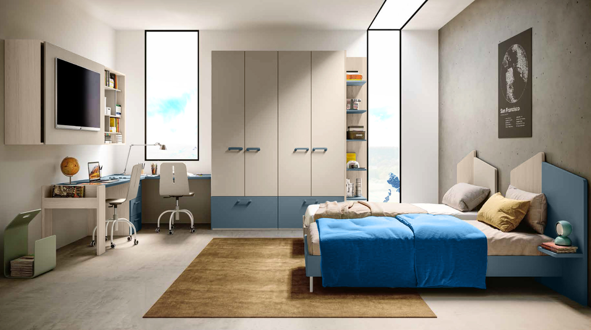 Armadio 4 ante 2 cassetti con libreria terminale Olmo, Orzo e Petrolio