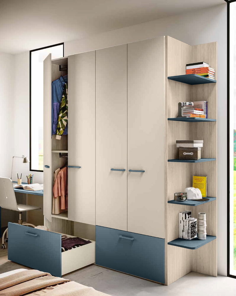 Armadio 4 ante 2 cassetti con libreria terminale Olmo, Orzo e Petrolio