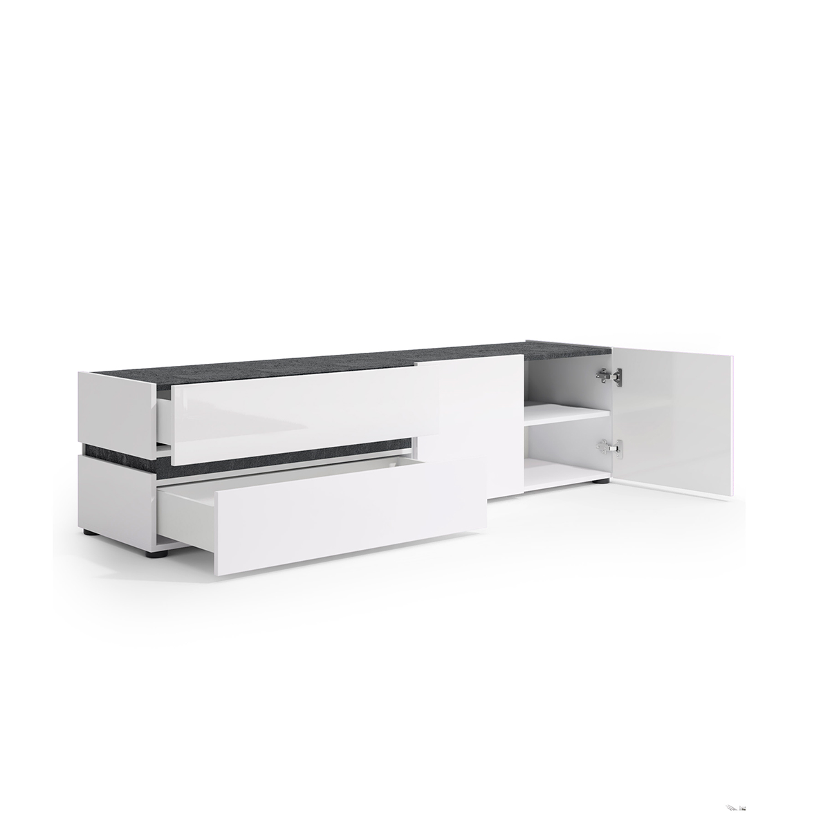 Porta tv  con cassetti e un'anta, finitura Bianco laccato lucido