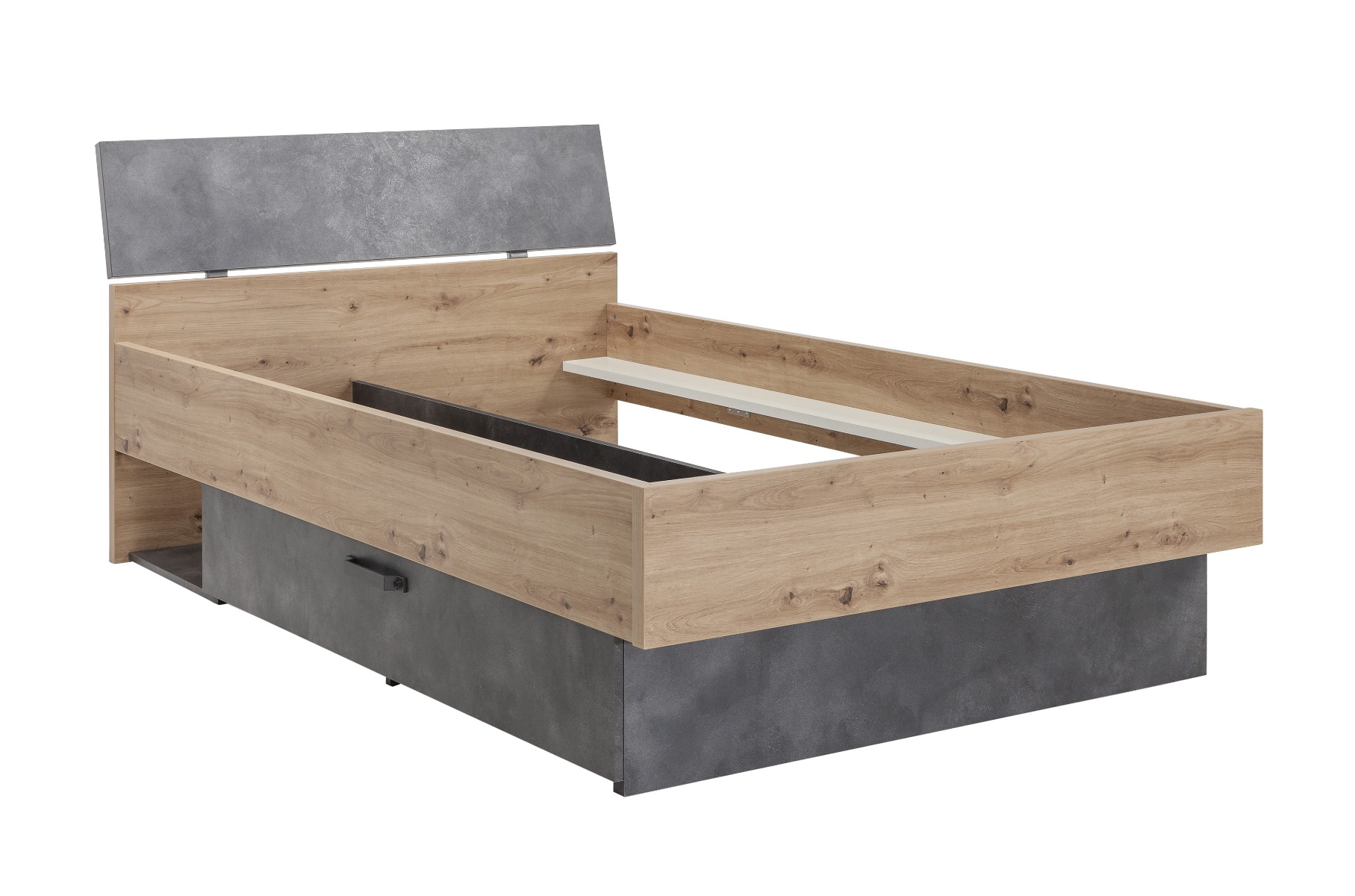 Letto una piazza e mezza  Industry con testata ricurva in finitura Rovere e Grigio smoke