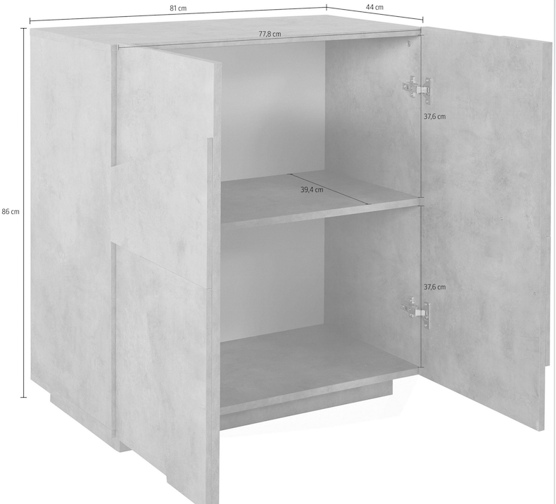 Madia a 2 ante con disegni geometrici in finitura Bianco lucido