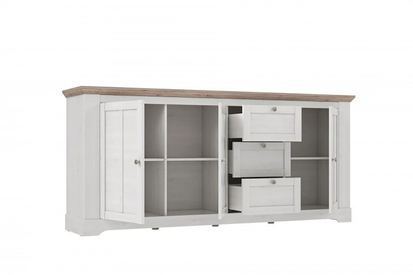 Madia 3 ante e 3 cassetti, L.205 H.93 P.45, Rovere Neve e Olmo scuro