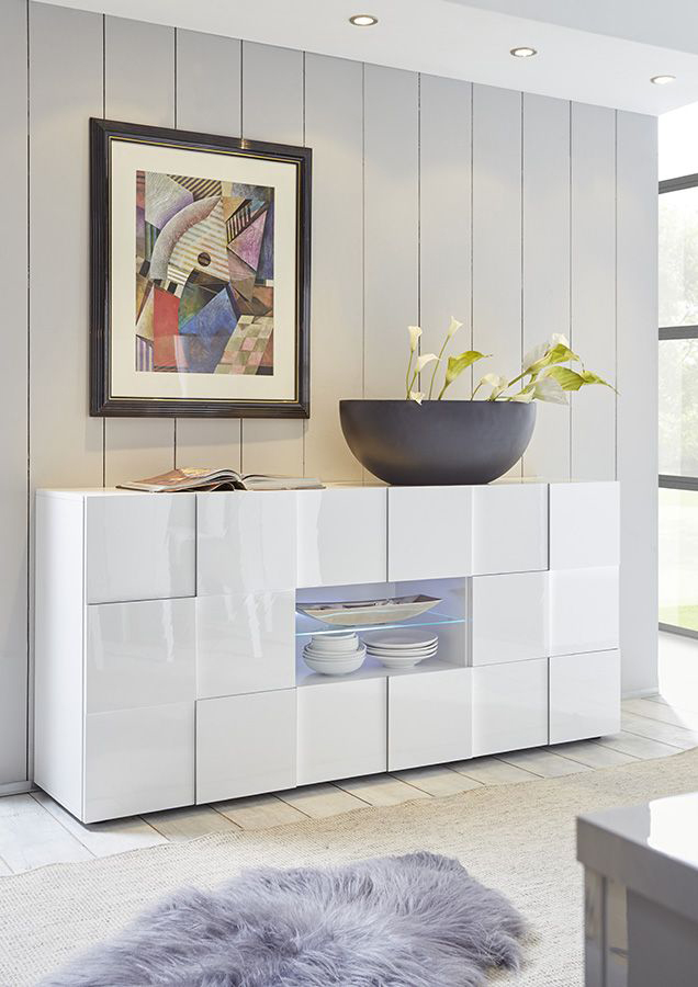 Credenza 2 cassetti e 2 ante, Bianco Lucido