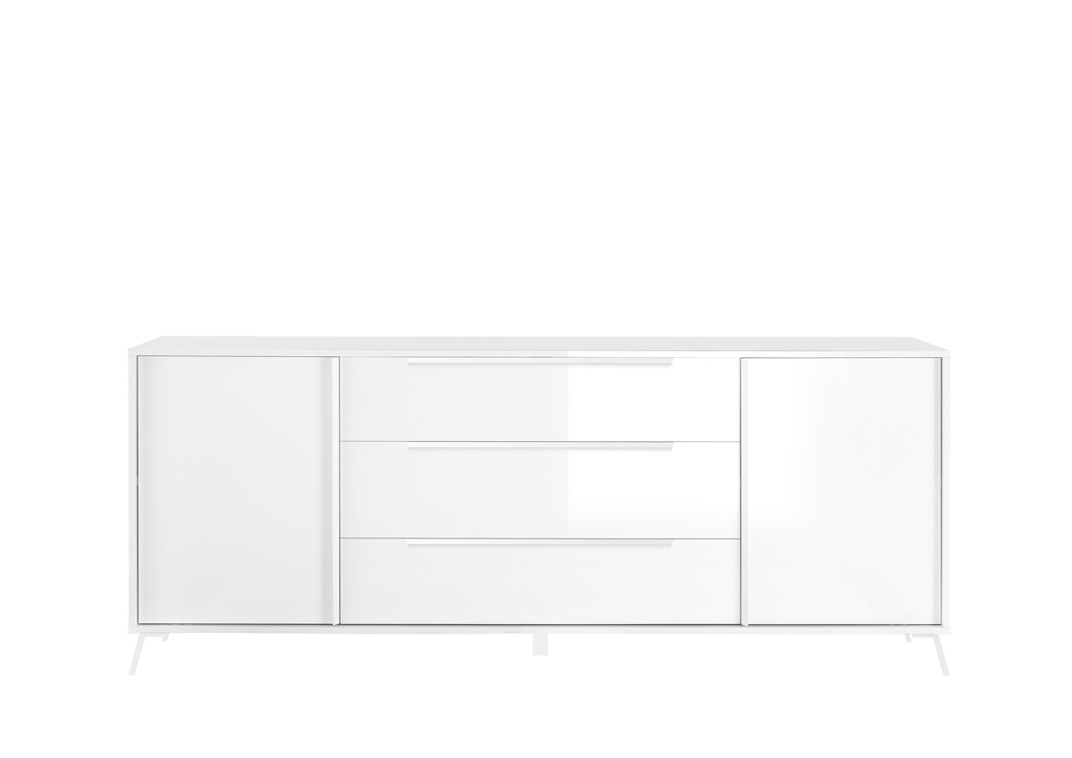 Madia moderna 2 ante 3 cassetti in finitura Bianco Laccato Lucido