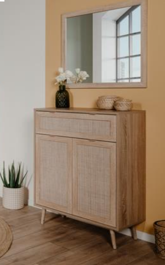 Composizione ingresso Kara in finitura Quercia ed effetto Rafia