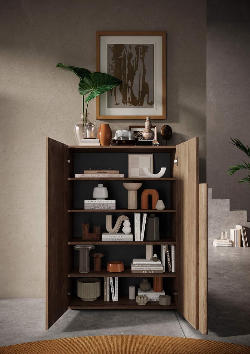 Credenza alta moderna finitura Mercure, Made in Italy