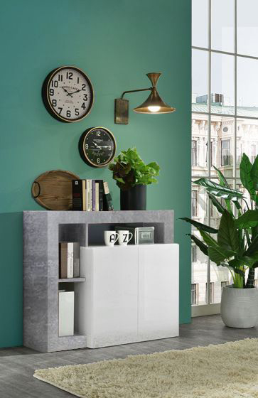 Funzionale Credenza madia moderna 2 ante bianco lucido e cemento
