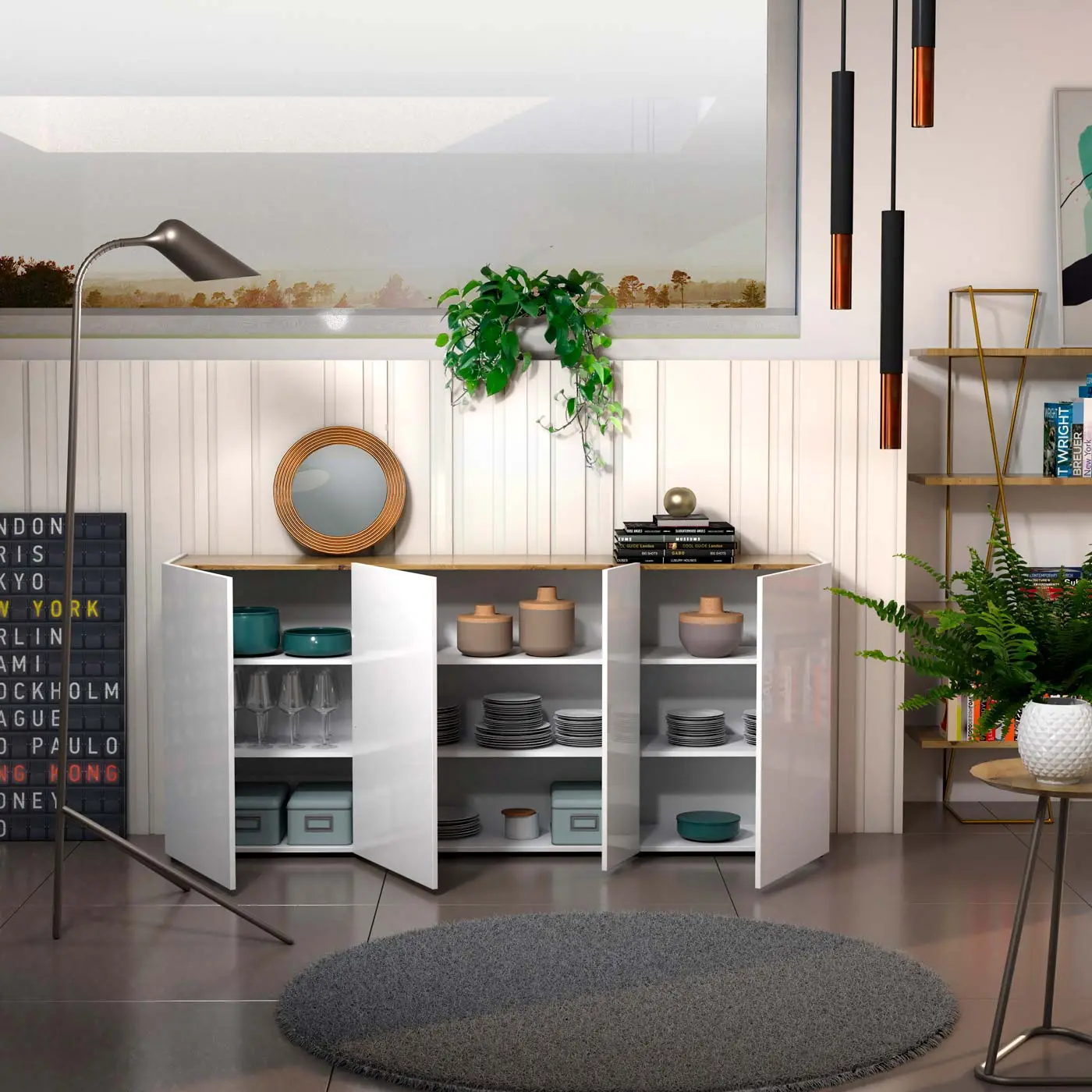 Scarpiera L.203 cm Bianco lucido 