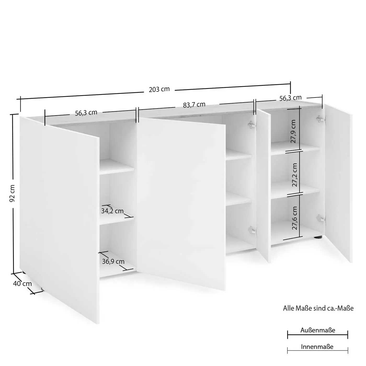 Scarpiera L.203 cm Bianco lucido 