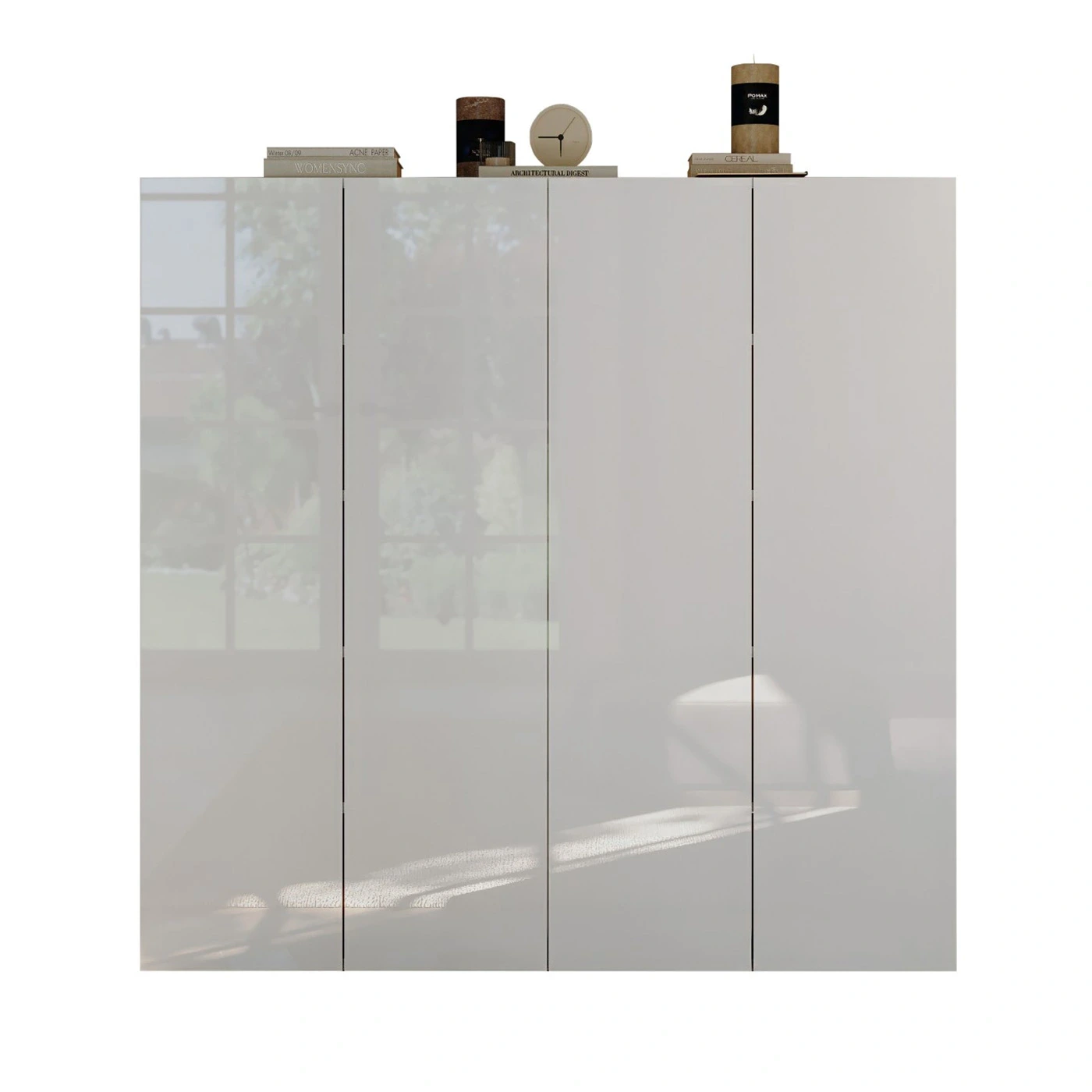 Scarpiera bassa 4 ante, 126x116x35 h cm, Bianco lucido