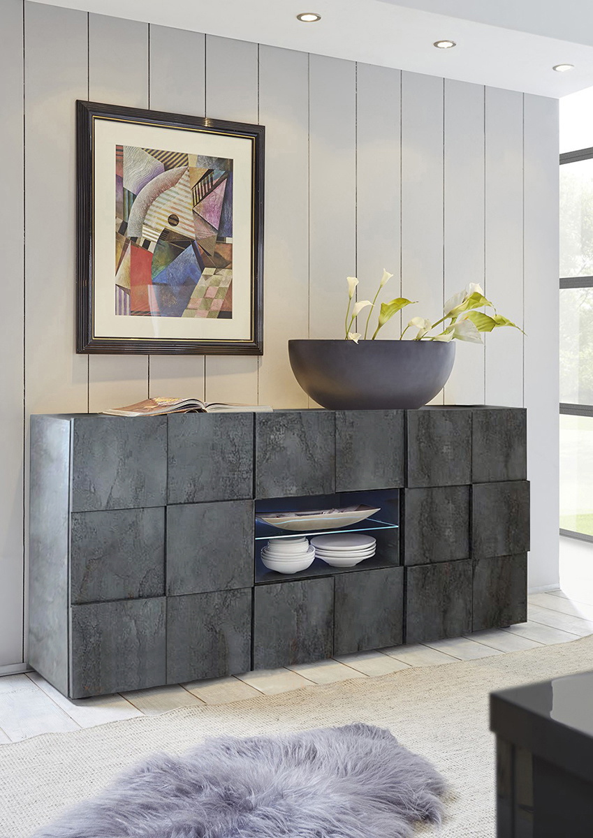 Credenza Moderna, Madia di Design, 2 ante e 2 cassetti, finitura Ossido