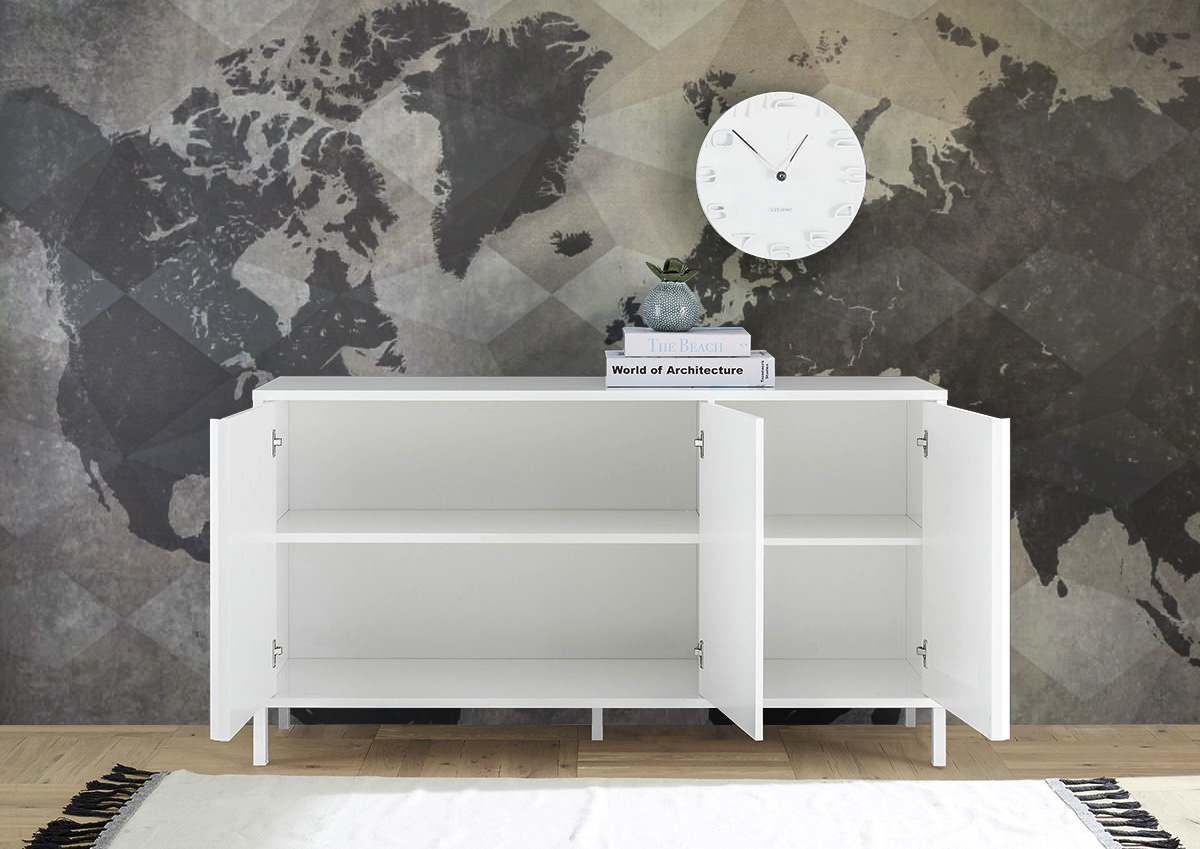 Madia 3 ante, stile moderno, finitura bianco lucido