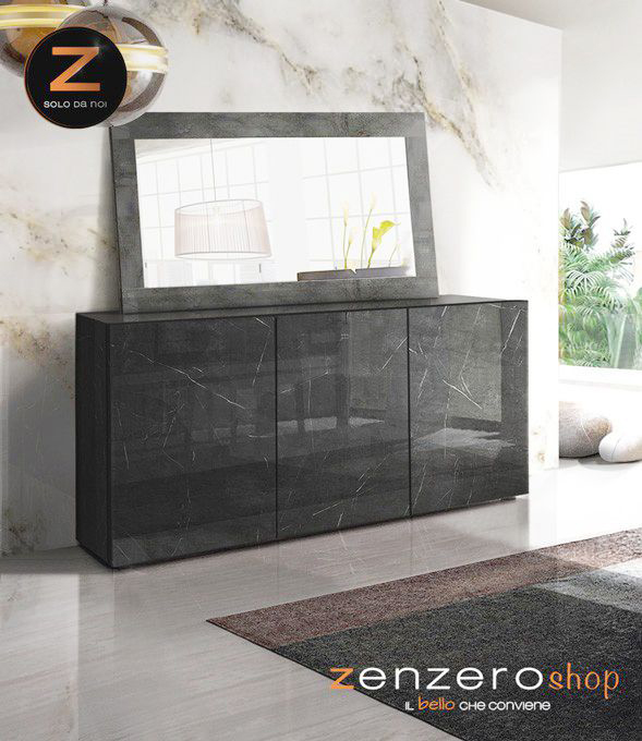 Madia nera moderna, 3 ante, finitura Marmo Lucido Nero
