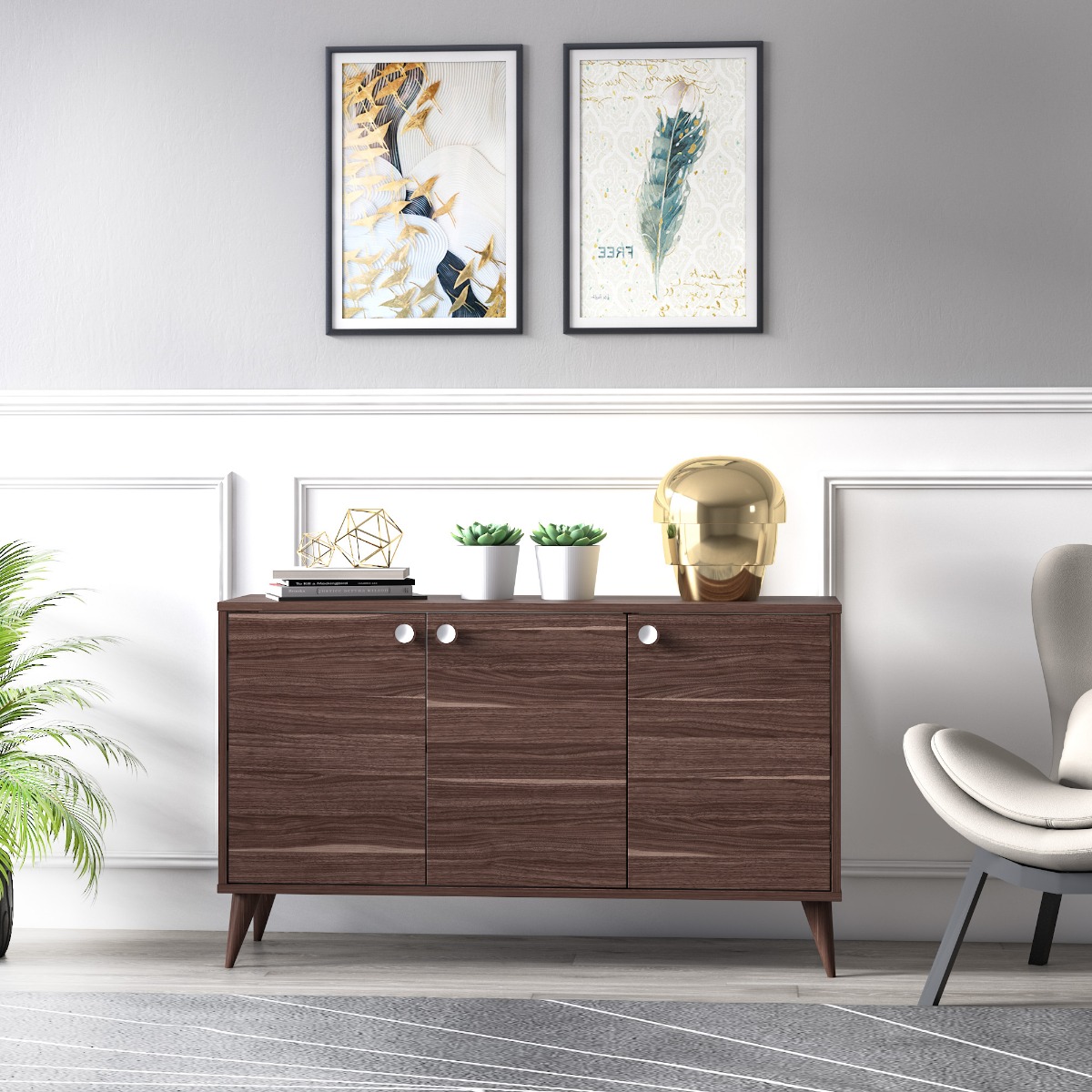 Madia Ankara bianca, 3 ante e piedini a cono