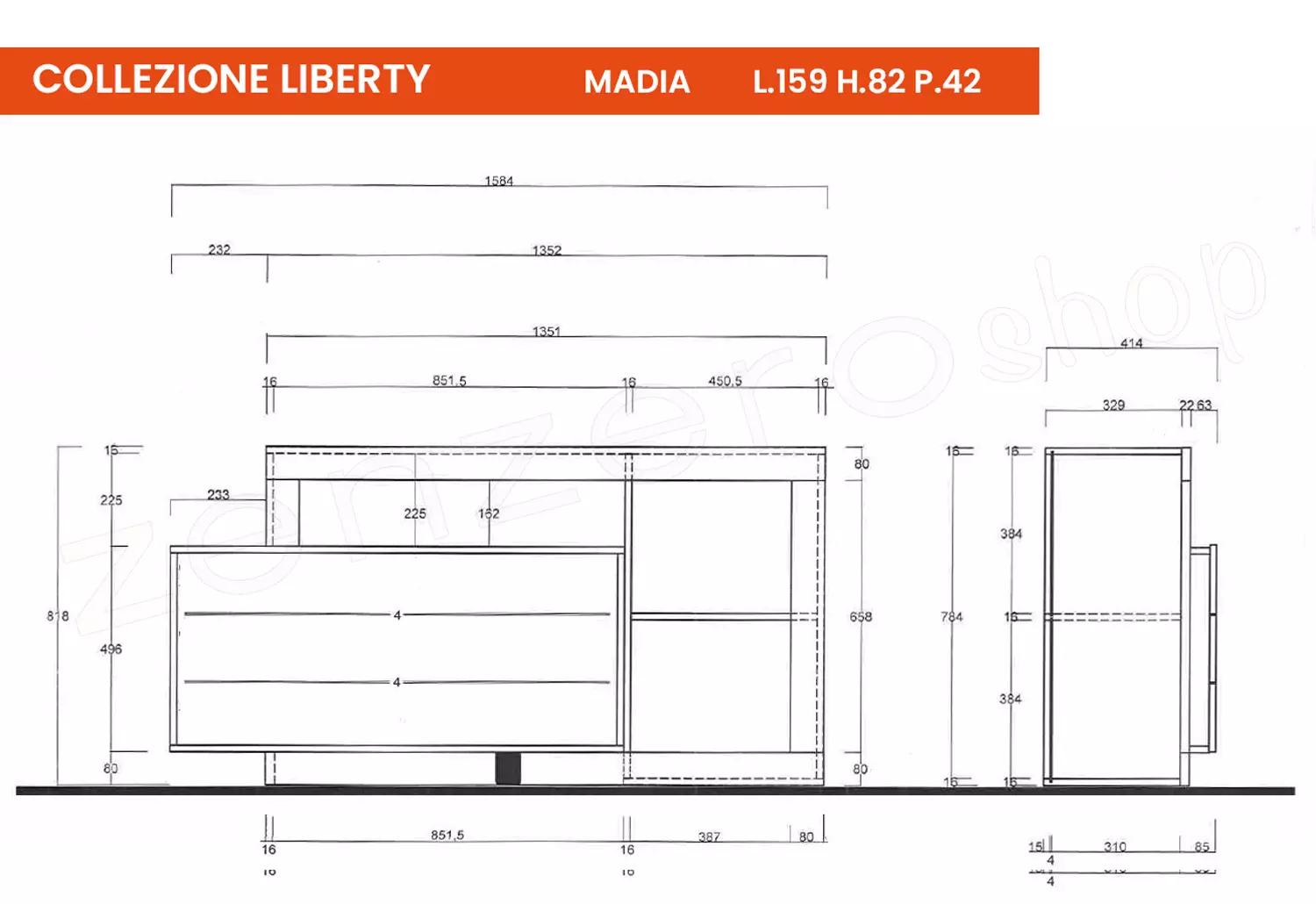 madia con cassetti lava