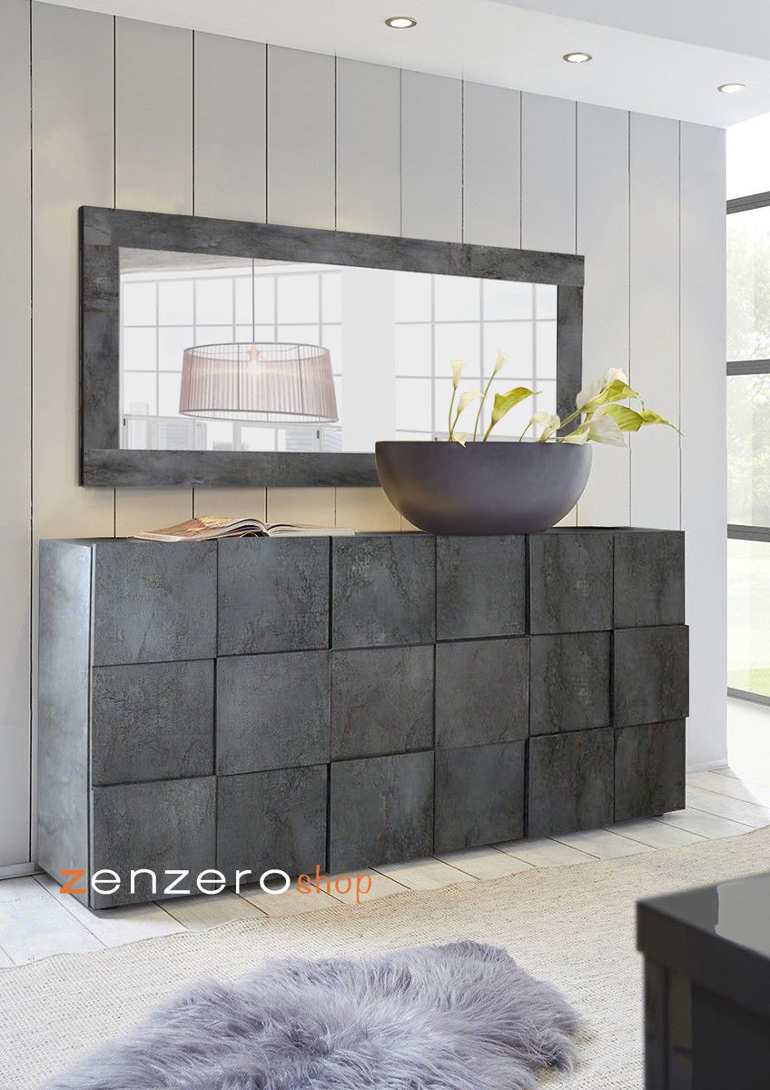 Sala da pranzo completa con madia, consolle e vetrina, finitura Ossido