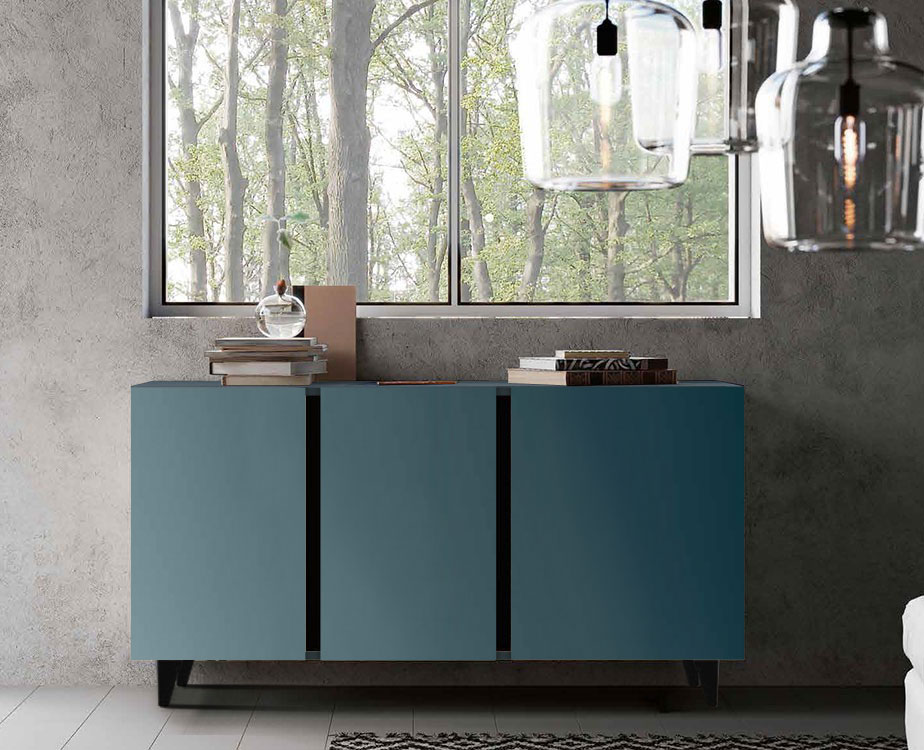 Madia 3 ante con maniglia a gola, finitura Petrolio Nobilitato