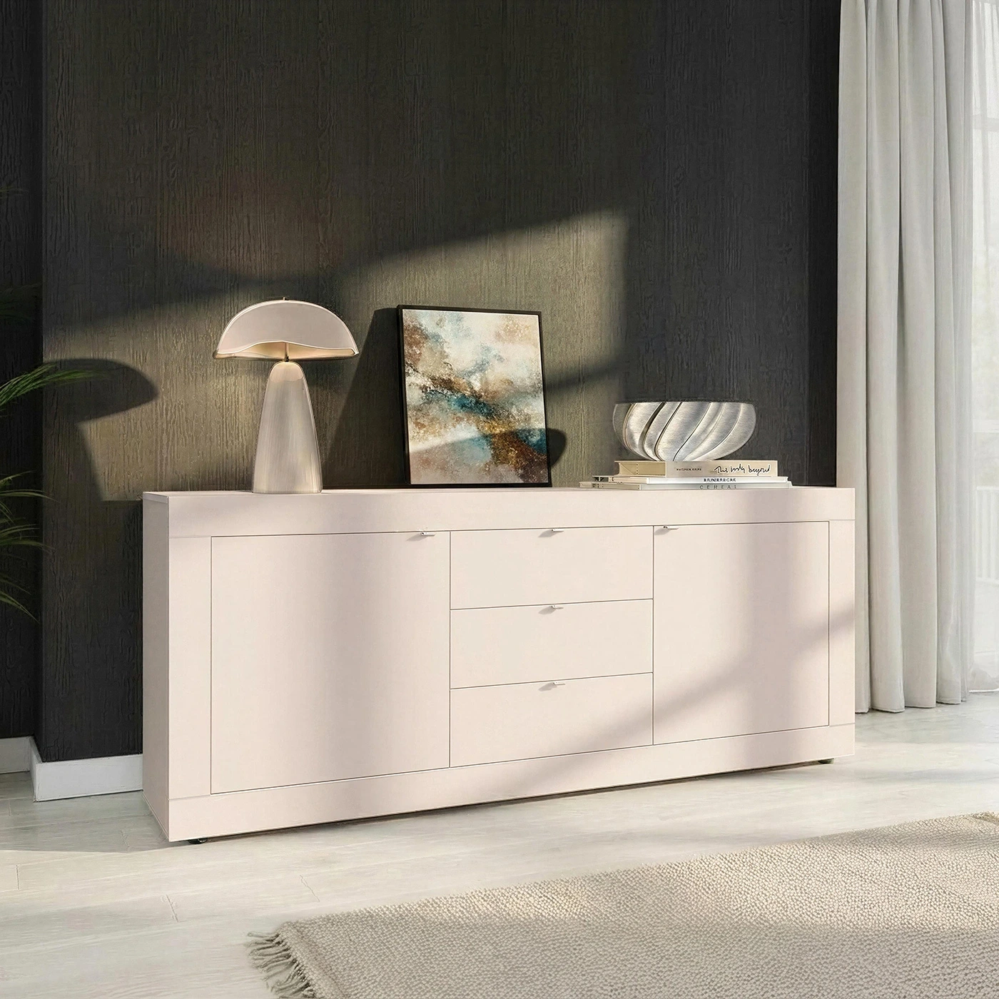 Madia 2 ante e 3 cassetti, L.210 H.86 P.43, Cashmere