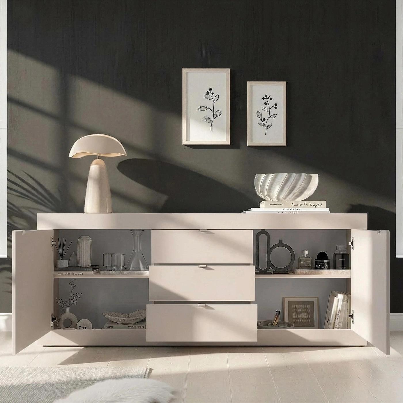 Madia 2 ante e 3 cassetti, L.210 H.86 P.43, Cashmere