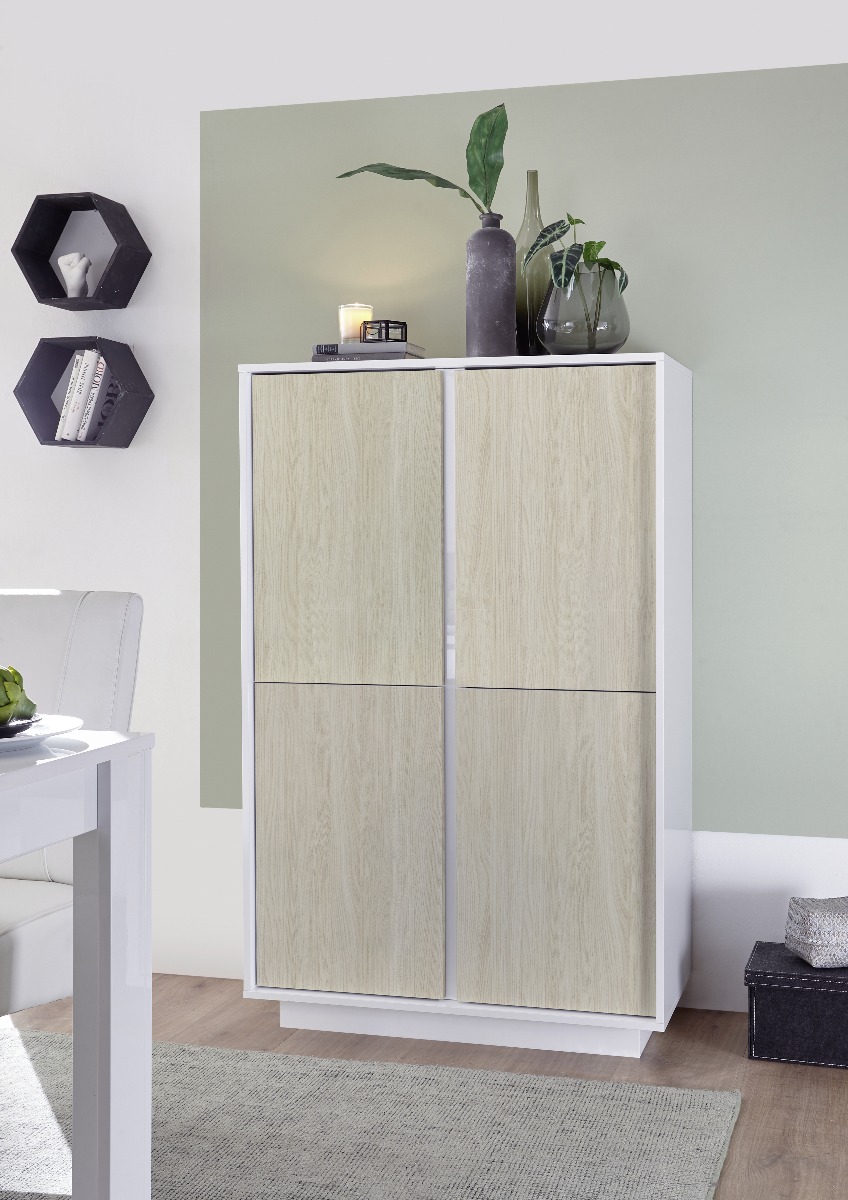 Madia alta Luminosa olmo e bianco, 4 ante 