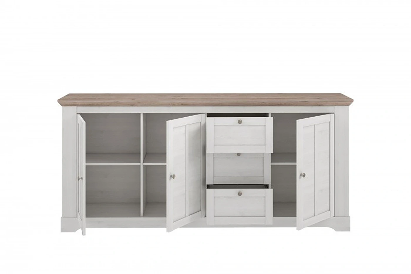 Madia 3 ante e 3 cassetti, L.205 H.93 P.45, Rovere Neve e Olmo scuro