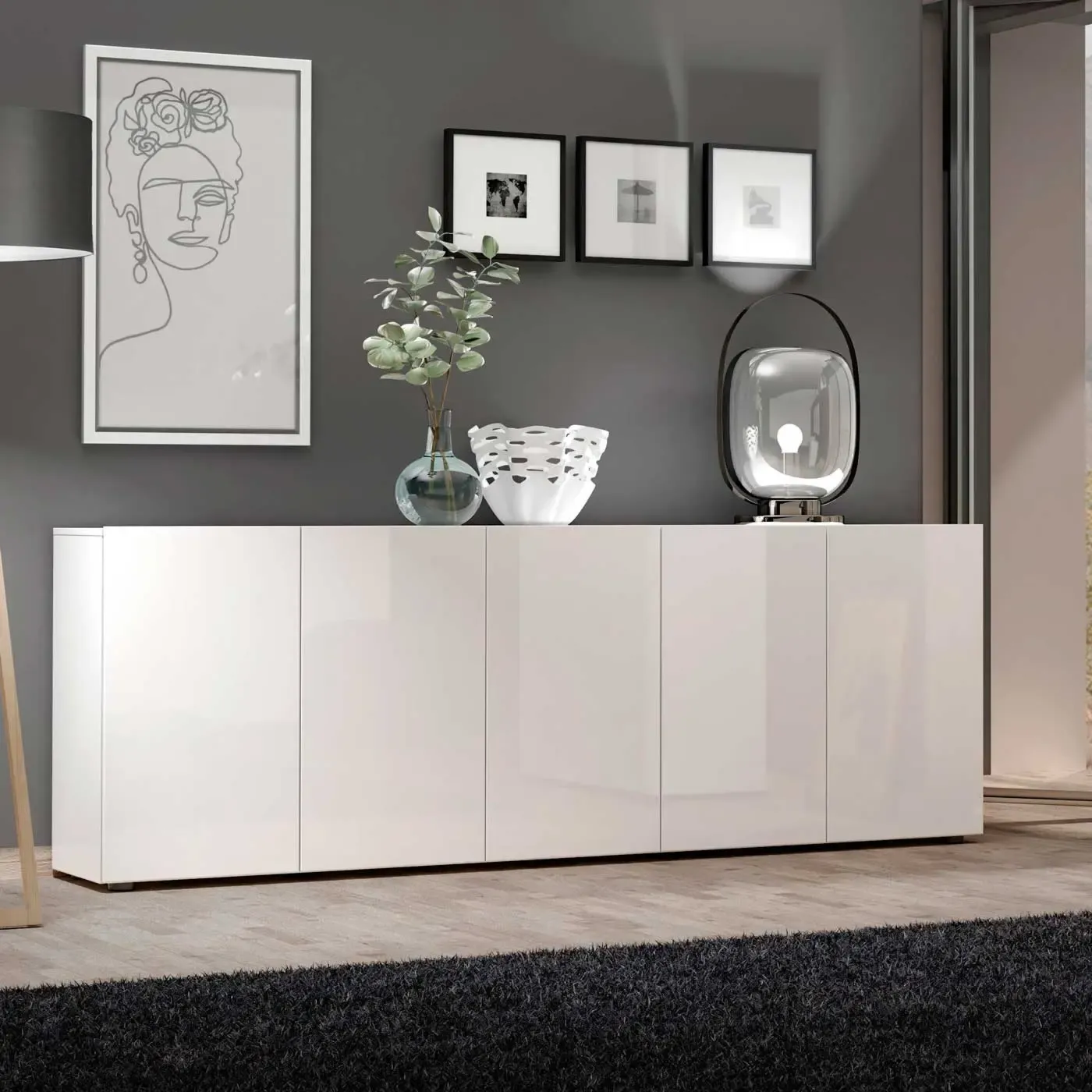 sala moderna composta da 2 madie bianco lucido 