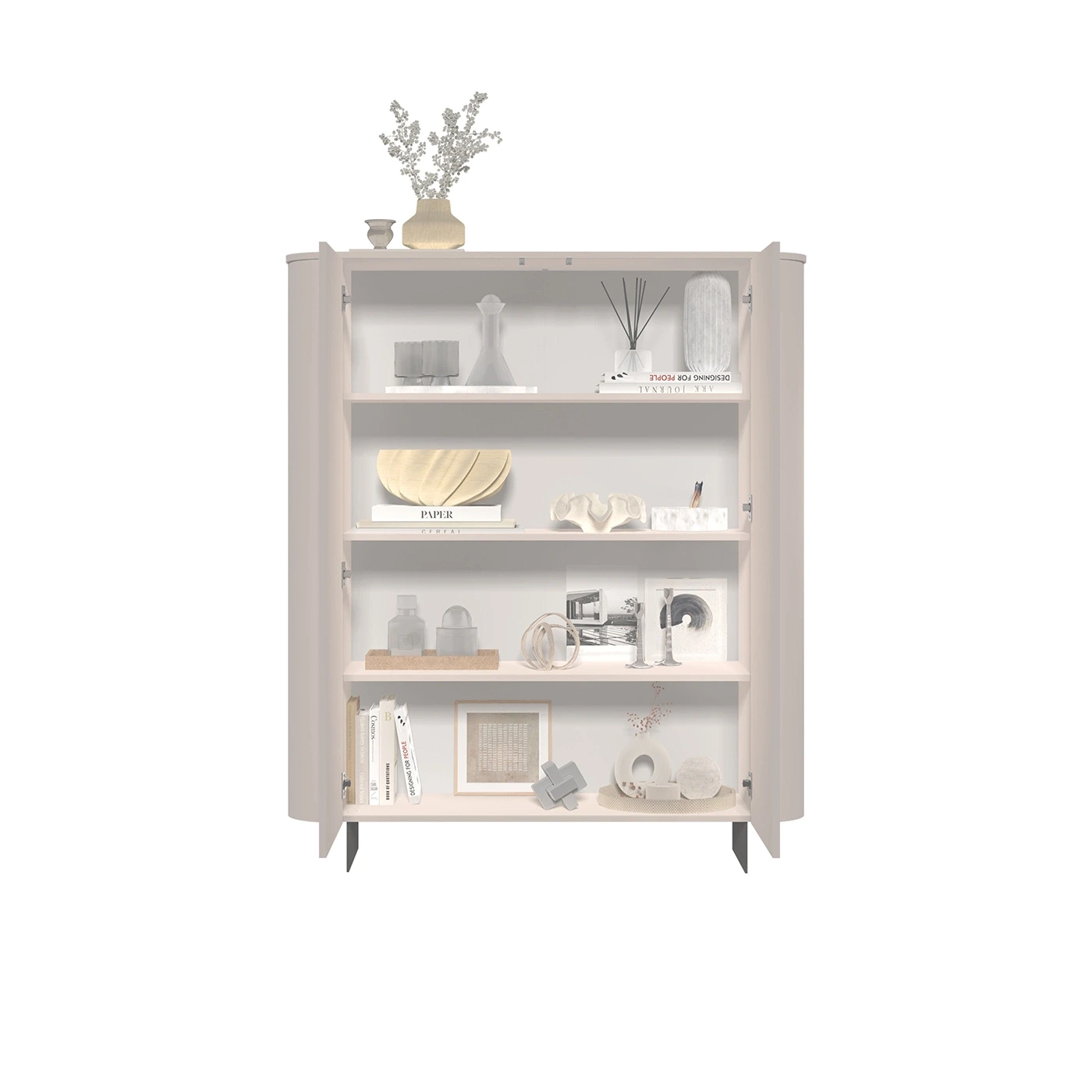 Madia alta a 2 ante, L.130 H.154 P.43, in finitura Cashmere e piedini Lava