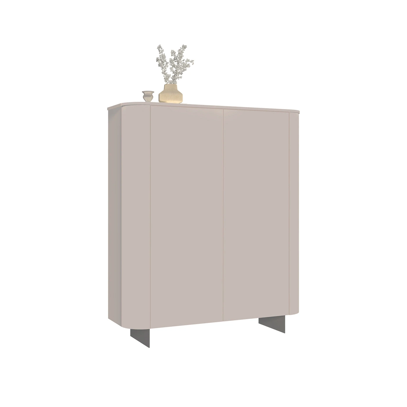 Madia alta a 2 ante, L.130 H.154 P.43, in finitura Cashmere e piedini Lava