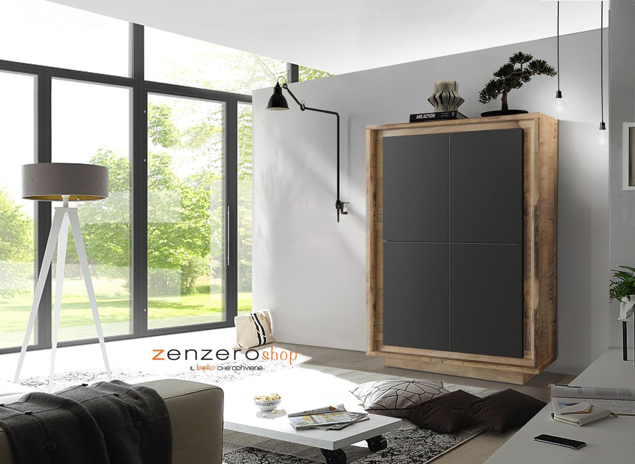 ACQUISTA ANCHE TU Madia Pedro di Design, 4 ante Alta, Moderna, finitura Pero e Nero