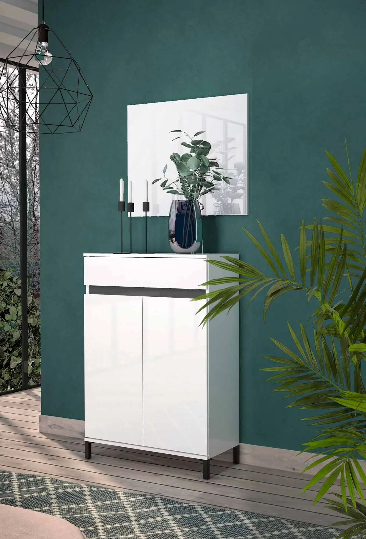 Scarpiera 2 ante e 1 cassetto, Bianco lucido 