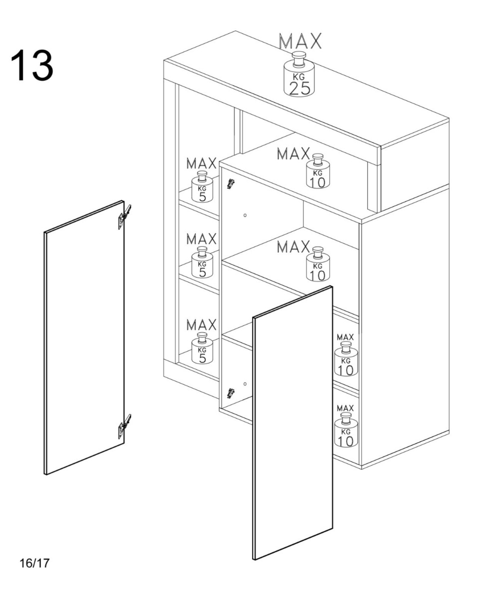 Madia alta di design con 2 ante in finitura bianco laccato lucido e pero