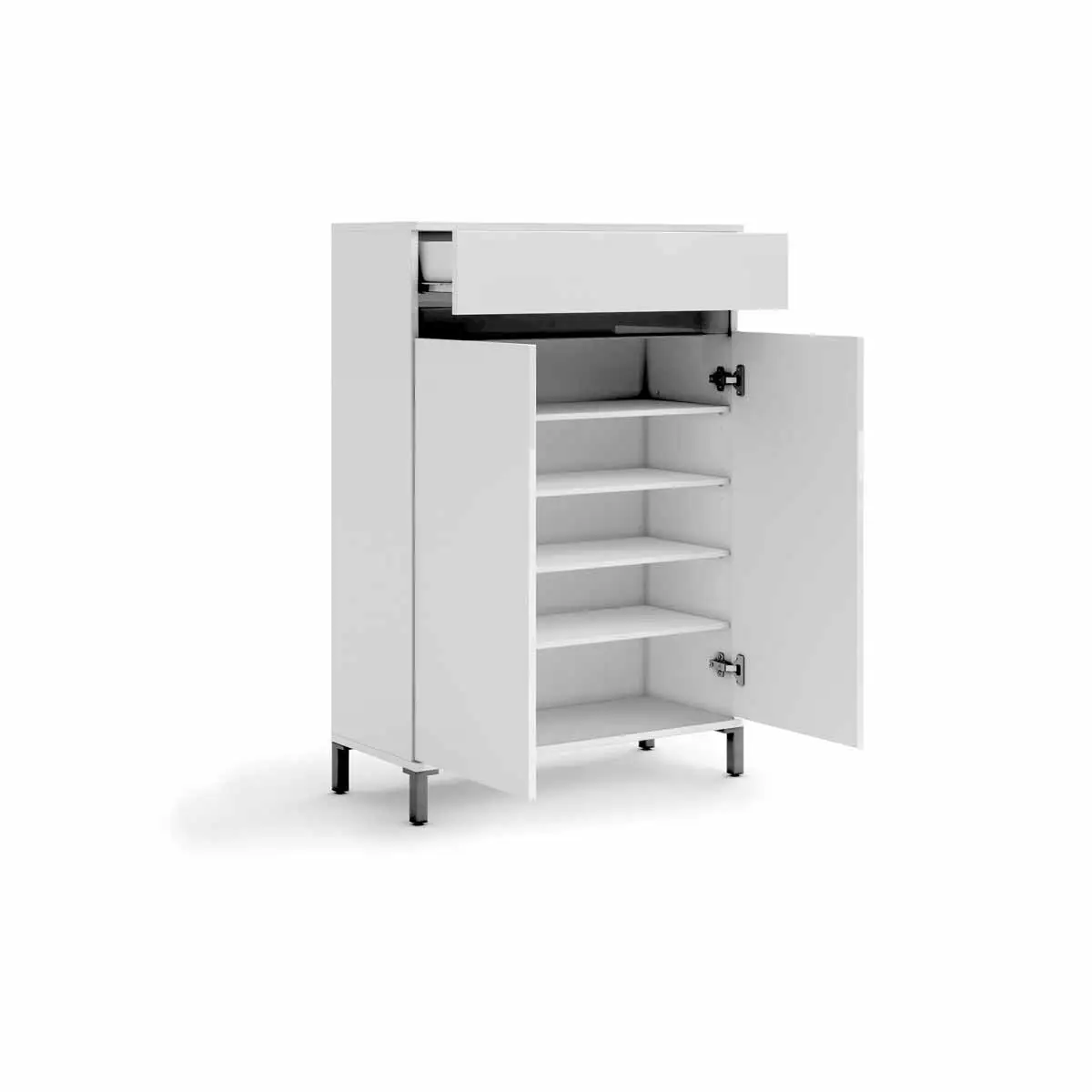 Scarpiera 2 ante e 1 cassetto, Bianco lucido 