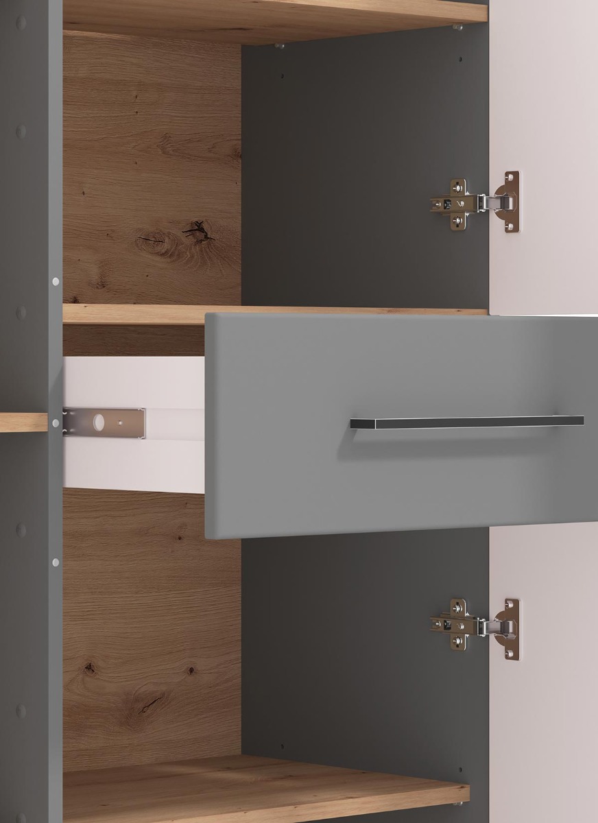 Madia alta 2 ante 1 cassetto, finitura Rovere e Grafite