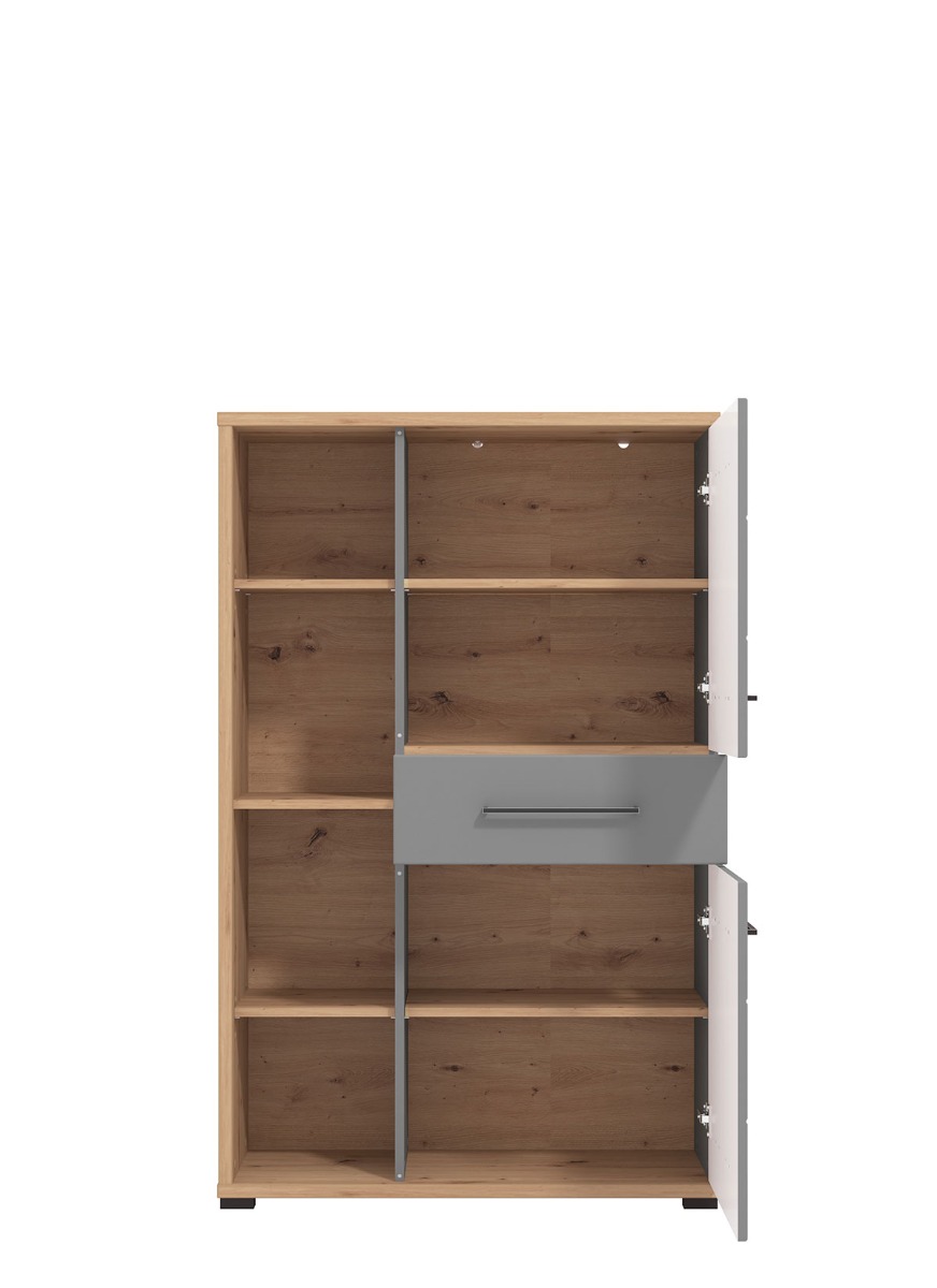 Madia alta 2 ante 1 cassetto, finitura Rovere e Grafite