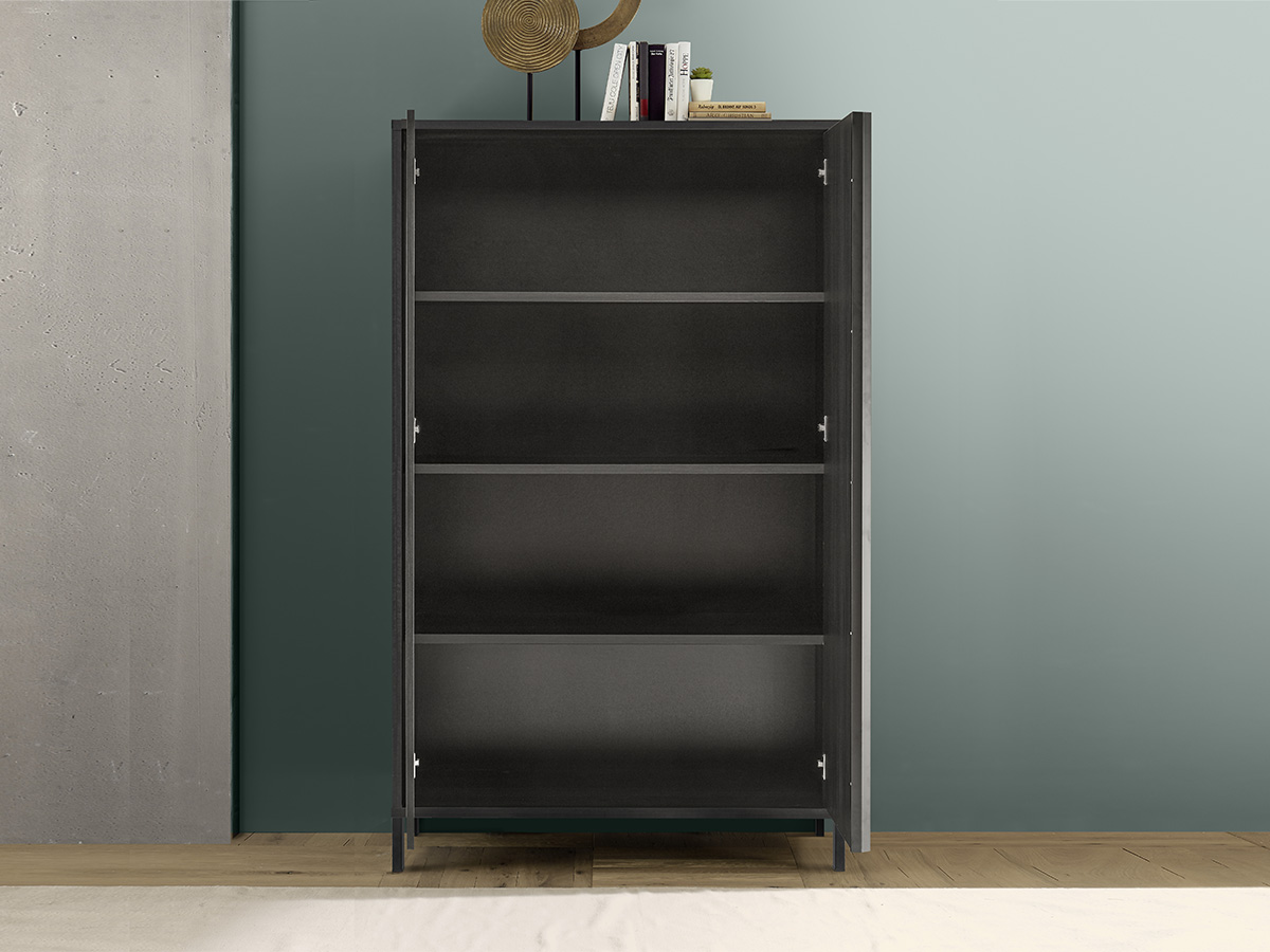 Soggiorno moderno, sala da pranzo moderna, composta da madie e tavolo, frassinato nero