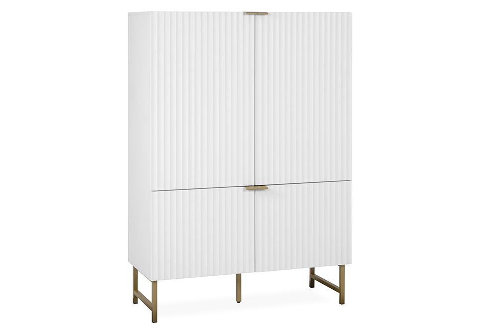 Madia contenitore alta moderna 2 ante, bianco opaco con dettagli dorati