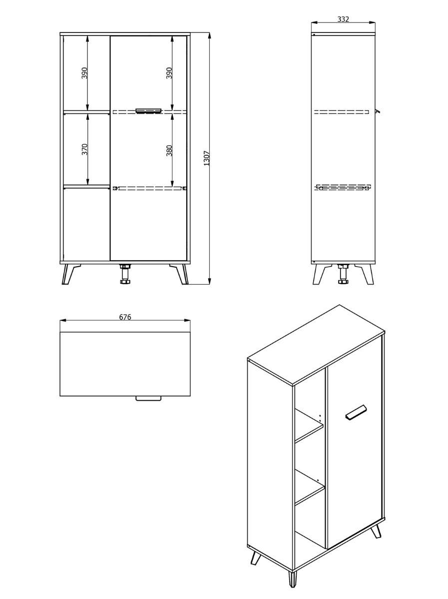 Madia alta con piedini, 1 anta finitura Rovere grigio e Nero